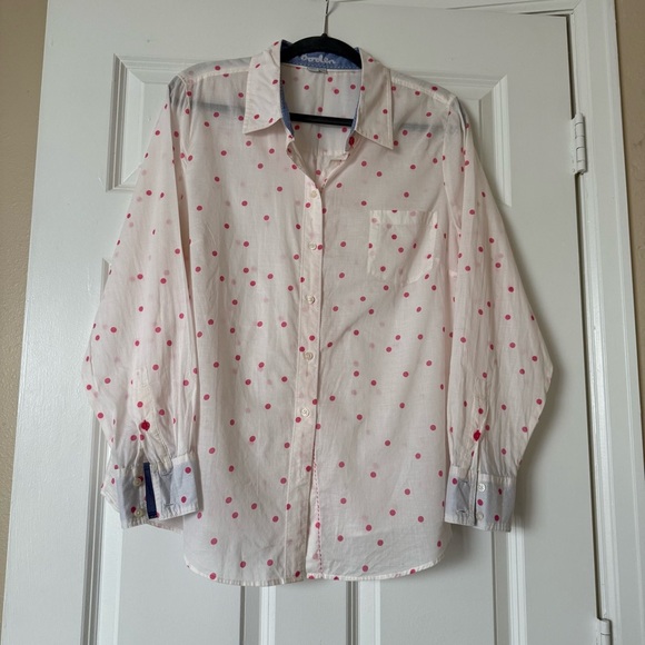 Boden Pink Polka Dot Button Down Cotton Shirt Size 14 - Picture 1 of 12
